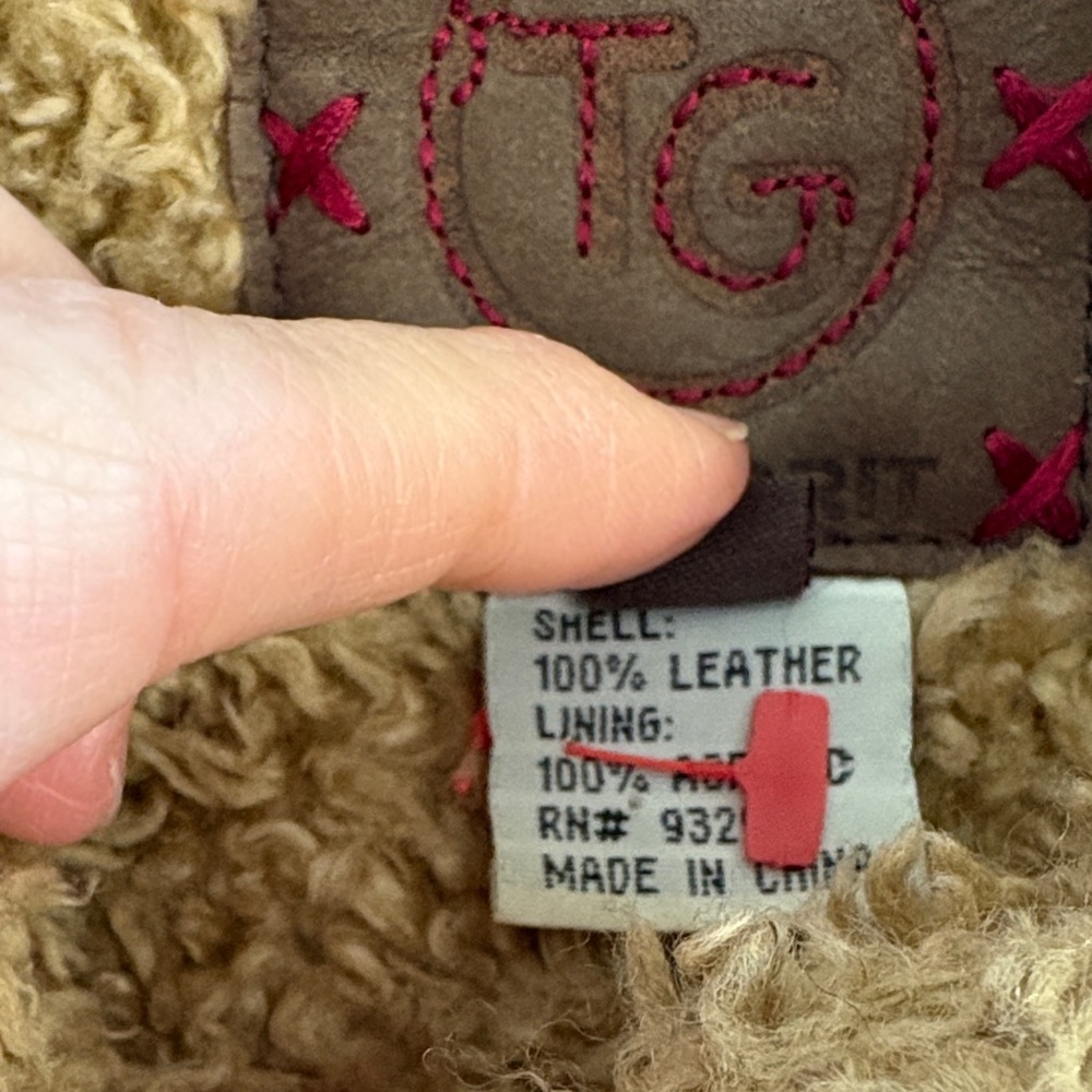 Vintage Y2K True Grit Tan Real Leather‎ Faux Shearling Toggle Button Vest Medium - Picture 6 of 8